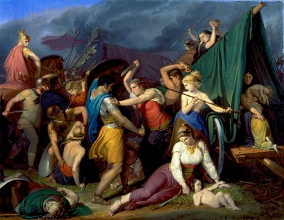 As mulheres dos Cimbri defendendo seu castelo de carroças contra os romanos de Wilhelm Lindenschmit der Ältere