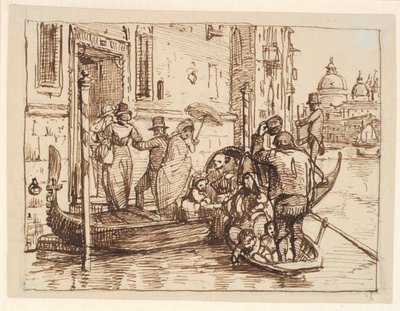 Saindo de uma gôndola no Canal Grande em Veneza. Ao fundo Santa Marie delle Salute de Wilhelm Marstrand
