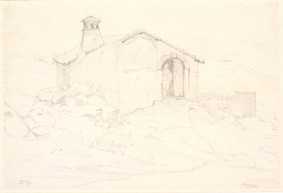 Paisagem montanhosa com uma cabana de Wilhelm Marstrand