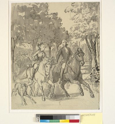 Caroline Mathilde e Struensee em um passeio a cavalo em Hørsholm de Wilhelm Marstrand