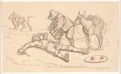 Dom Quixote fica ferido e é ajudado por Sancho de Wilhelm Marstrand