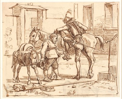 Dom Quixote monta seu cavalo de Wilhelm Marstrand