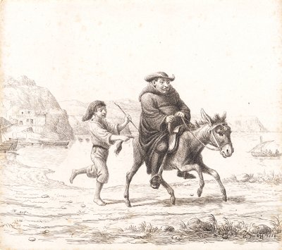 Um monge montando um burro seguido por um menino italiano de Wilhelm Marstrand