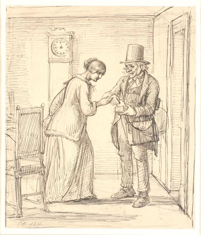 Uma jovem recebe uma carta do carteiro de Wilhelm Marstrand