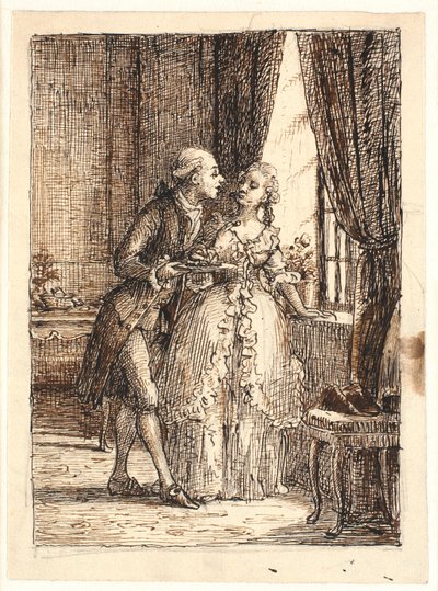 Um jovem casal. O príncipe herdeiro Frederik (sexta-feira 5) come cerejas em Charlottenborg com a princesa Louise de Wilhelm Marstrand