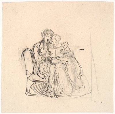 Um jovem casal lê uma carta de Wilhelm Marstrand