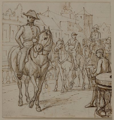 Carruagem puxada por quatro cavalos com um senhor corpulento de chapéu de Wilhelm Marstrand