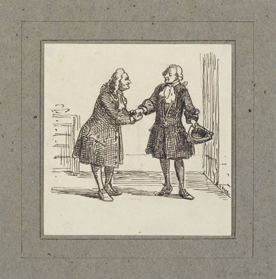 Figuras da era Holberg: Um preço do tabaco é oferecido por um cavalheiro a outro de Wilhelm Marstrand