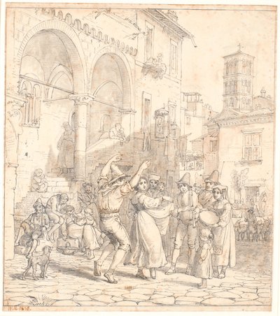 Músicos de rua italianos em uma praça de Wilhelm Marstrand