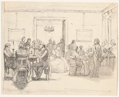 Cena da sociedade de Copenhague, t.v. jogadores de cartas, ou seja, a música é tocada lá de Wilhelm Marstrand