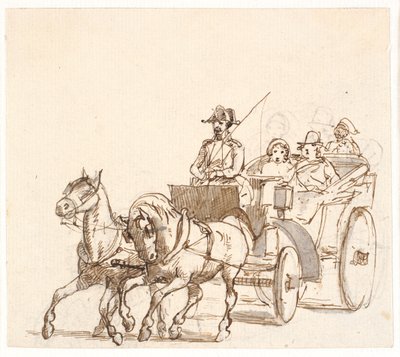 Landauer. Cocheiro com chapéu triangular, cavalheiro e servo de Wilhelm Marstrand