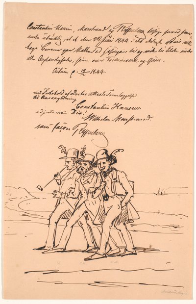 Marstrand, Constantin Hansen e Raffenberg em uma caminhada de Wilhelm Marstrand