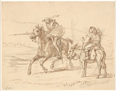 Enquanto Sancho observa, Dom Quixote ataca de Wilhelm Marstrand