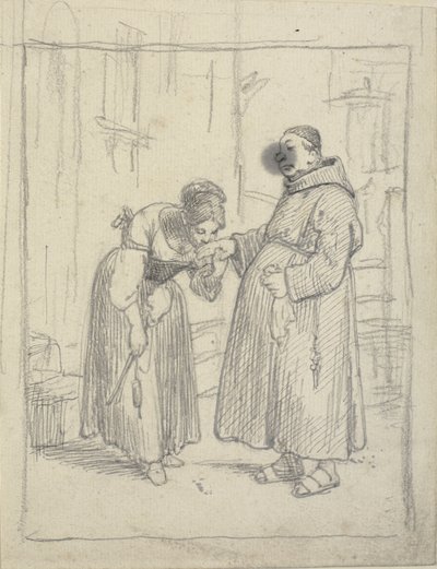 A menina beija a mão de um monge de Wilhelm Marstrand