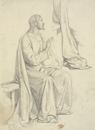 Jesus sentado, bem como estudo de cortinas de Wilhelm Marstrand