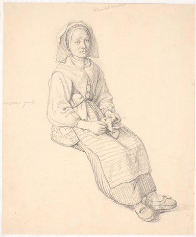 Mulher sueca sentada com malhas de Wilhelm Marstrand