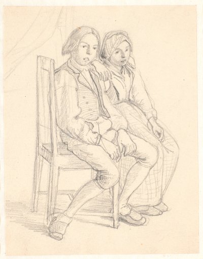 Menina sueca e menino sentado em uma cadeira de Wilhelm Marstrand