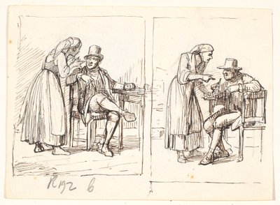 Duas cenas com uma mulher italiana conversando com um homem idoso de Wilhelm Marstrand