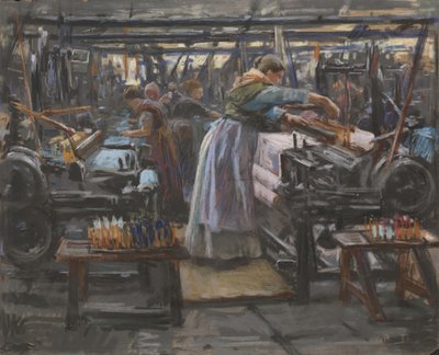 Interior da fábrica de tecelagem Hjula de Wilhelm Peters