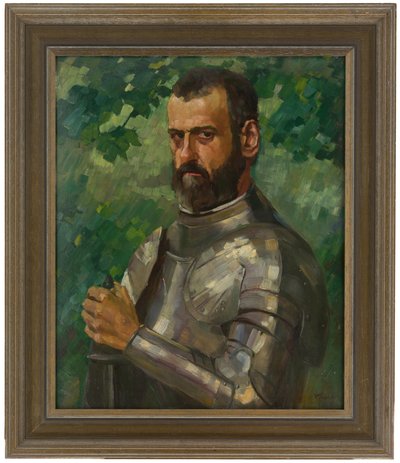 Retrato de busto de um homem em armadura de Wilhelm Trübner
