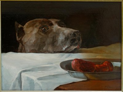 Dogue alemão com tigela de salsicha de Wilhelm Trübner