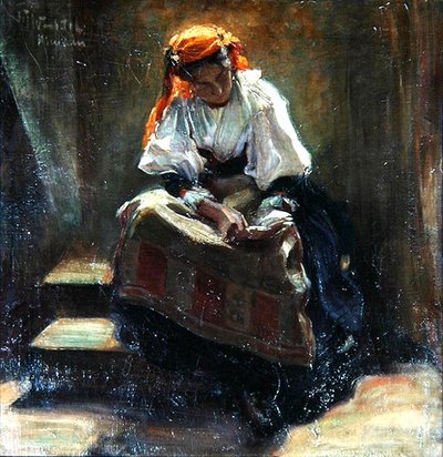 Menina com um livro, c.1900 (óleo sobre tela) de Wilhelm Wachtel