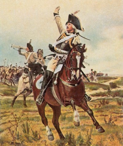 O General Seydlitz dá o sinal para atacar em Rossbach, 5 de novembro de 1757 (litografia a cores melhorada) de Wilhelm Werner Schuch