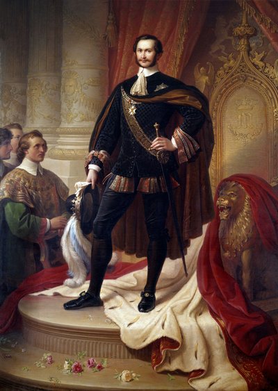 Retrato no pé de Maximiliano II José (1811-1864), Pintura Rei de Baviere por Wilhem von Kaulbach (1805-1874) de Wilhelm von Kaulbach