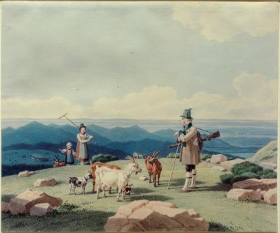 Caçador com leiteira e criança no Hirschberg de Wilhelm von Kobell