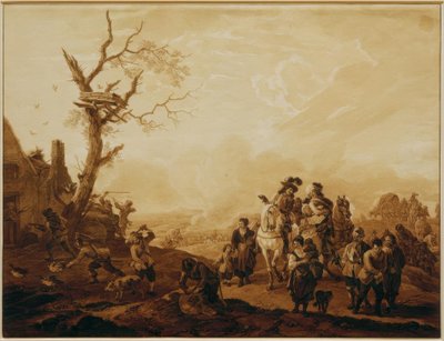 Pilhagem de uma vila por soldados de Wilhelm von Kobell