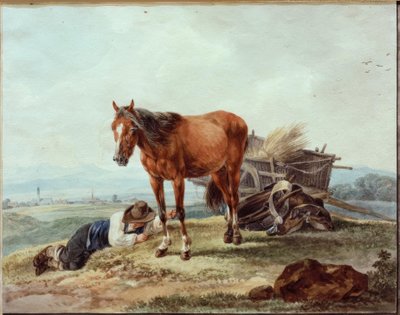 Camponês dormindo com cavalo de Wilhelm von Kobell