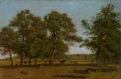 Weideauen perto de Dietramszell (paisagem de pastagem com velhos carvalhos) de Wilhelm von Kobell