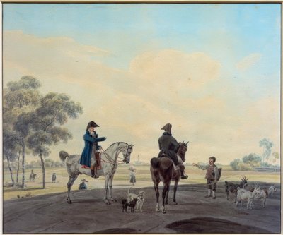 Dois cavaleiros na frente de uma paisagem de Wilhelm von Kobell