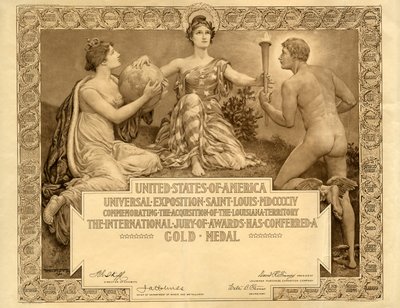 Louisiana Exposição de compra certificado de medalha de ouro em branco, 1904 de Will H. Low