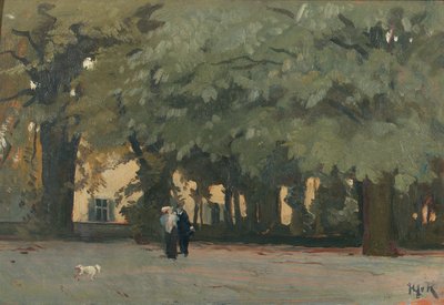 Um casal em um quadrado (óleo no painel) de Willem Adriaan van Konijnenburg