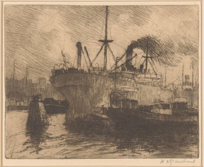 Navios atracados no porto de Roterdão de Willem Adrianus Grondhout (signed by artist)