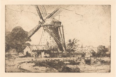 Moinho perto de Haia de Willem Adrianus Grondhout (signed by artist)