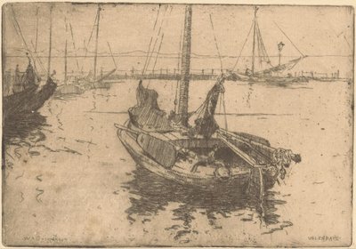 Barcaças no porto de Volendam de Willem Adrianus Grondhout (signed by artist)