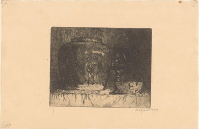 Natureza morta com jarra de gengibre, copo de vinho e tigela de Willem Adrianus Grondhout (signed by artist)