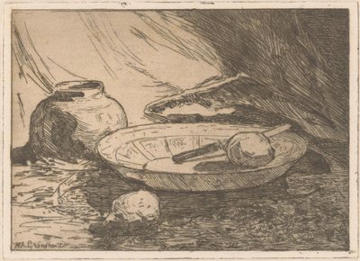 Natureza morta com pote e tigela de Willem Adrianus Grondhout (signed by artist)