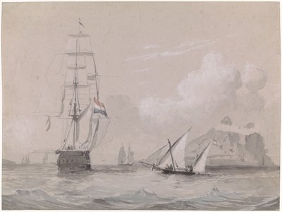 Veleiro holandês ao largo da costa de Gibraltar de Willem Anthonie van Deventer