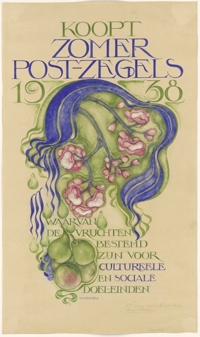 Design para um cartaz para a venda de selos de verão para o ano de 1938 de Willem Arondéus (signed by artist)