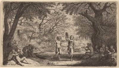 Bacanal com um casal dançante no centro de Willem Basse