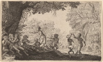 Bacchanal com um casal de dança à direita. de Willem Basse