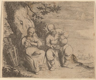 Casal camponês sentado debaixo de uma árvore de Willem Basse