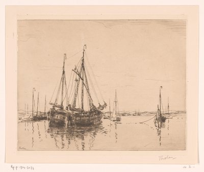Porto com amarração de dois mastros Haven, Norderney (título original) de Willem Bastiaan Tholen (signed by artist)