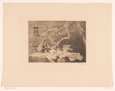 Natureza morta com objetos caindo e quebrados Fim (título original) de Willem Bastiaan Tholen (signed by artist)