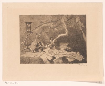 Natureza morta com objetos caindo e quebrados Fim (título original) de Willem Bastiaan Tholen (signed by artist)