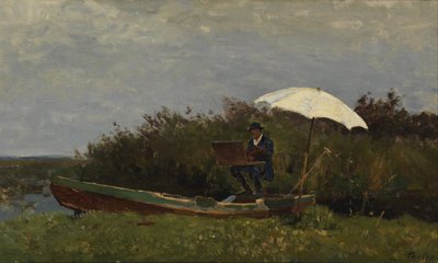 O pintor Gabriël trabalhando em um barco, 1882 de Willem Bastiaan Tholen