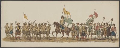 Desfile de Delft de 1862, primeiro e segundo grupo Quarto Lustrum da Royal Academy em Delft - Ao. 1862 - Costumed Optogt (título da série no objeto) de Willem Bernardus IJzerdraat